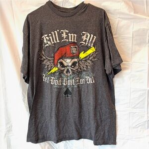 Black Ink design tee Kill em all let god sort em out gray Military SZ XL. NWOT